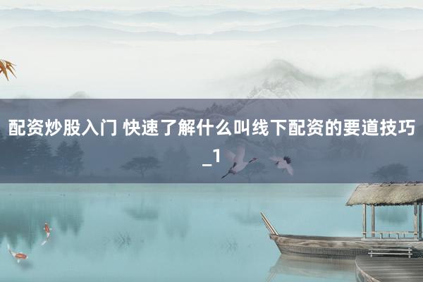 配资炒股入门 快速了解什么叫线下配资的要道技巧_1