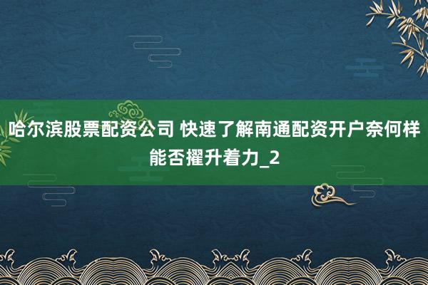 哈尔滨股票配资公司 快速了解南通配资开户奈何样能否擢升着力_2