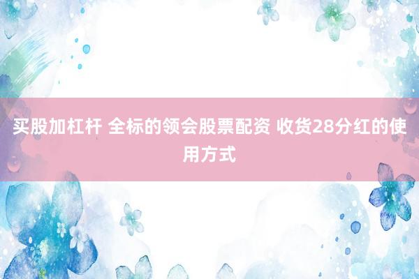 买股加杠杆 全标的领会股票配资 收货28分红的使用方式